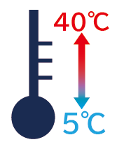 ロゴ：温度範囲5℃～40℃